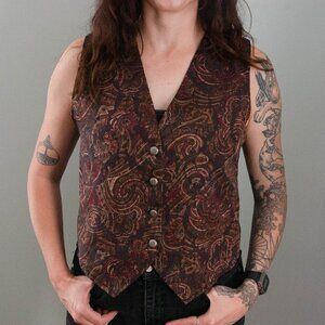 Vintage 90s deep colors fabric print vest size women's small